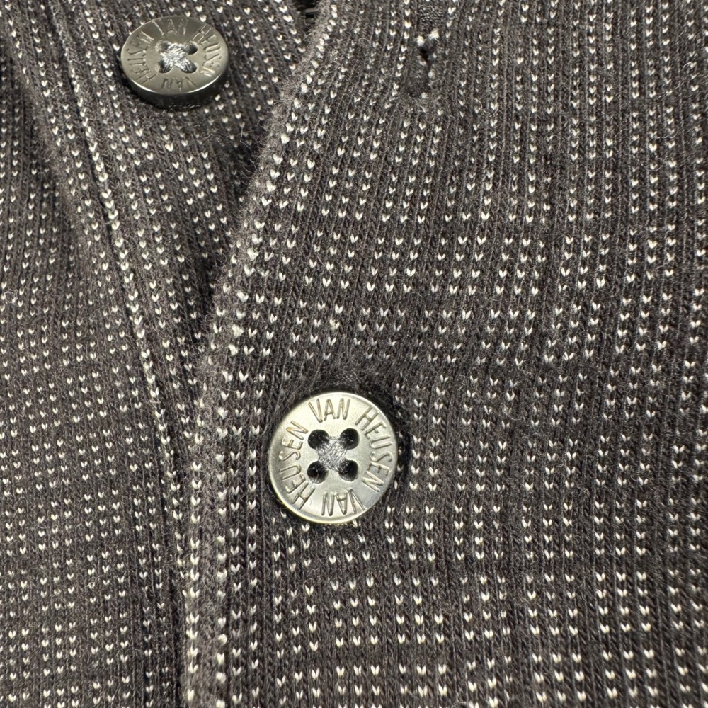Van Heusen Mens Large Polo Shirt Charcoal Gray Micro Check Short Sleeve Cotton L - Picture 3 of 9